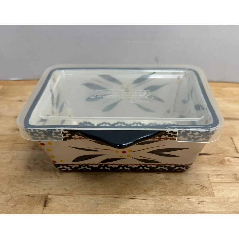 Temp-tations Old World 20oz Loaf Pan W/ Lid Baker Cream Black Rectangular Dish